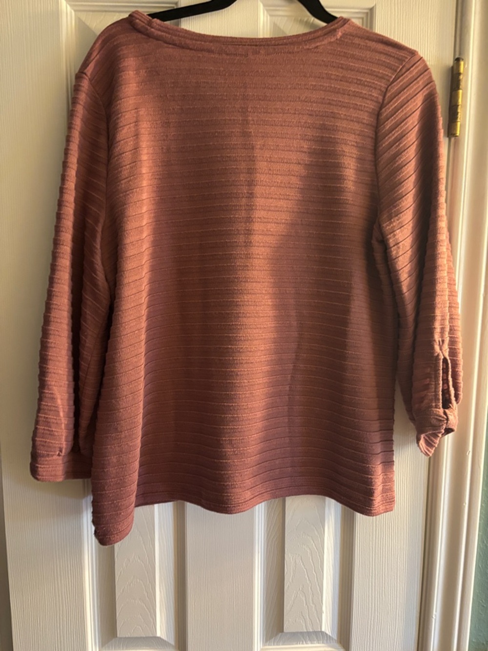 Liz Claiborne Dusty Rose Ribbed Button-Shoulder Pullover - Picture 3 of 3